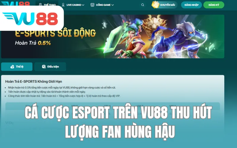 Cá cược Esport trên VU88 thu hút lượng fan hùng hậu