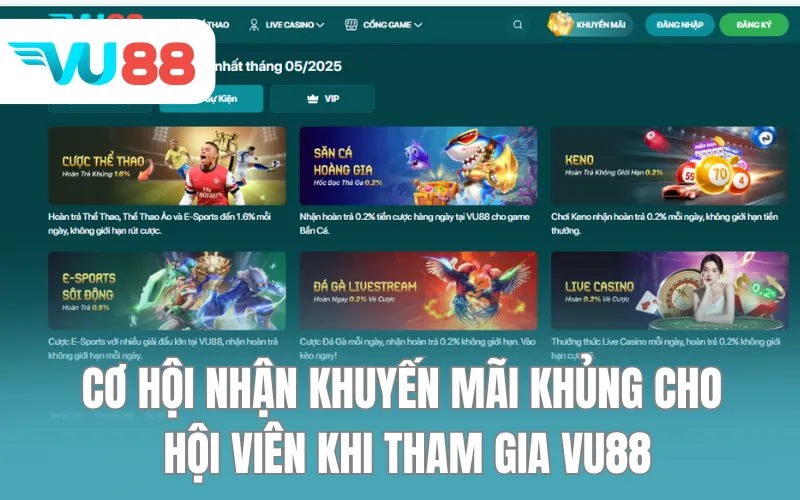 Cơ hội nhận khuyến mãi khủng cho hội viên khi tham gia VU88