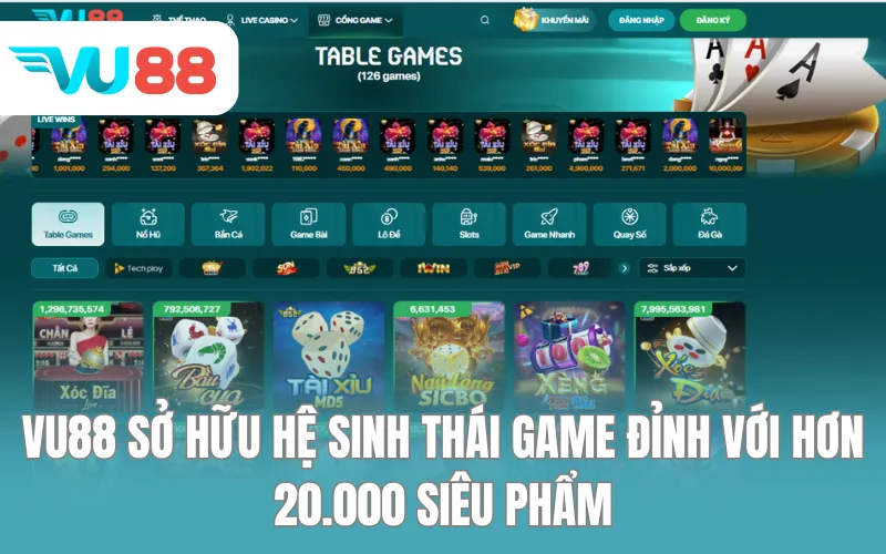 VU88 sở hữu hệ sinh thái game đỉnh với hơn 20.000 siêu phẩm